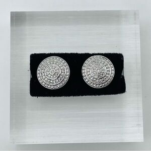 Round Sterling Silver Studs with Natural Diamond Accent